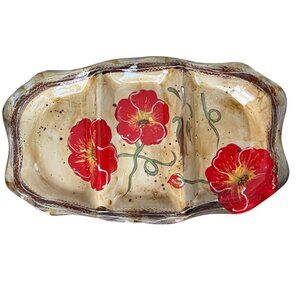 Red Poppy Fields of Provence Ambiance Large 3 Section Serving Platter Plate READ
